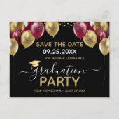 Gold Burgundy Graduation Party Save the Date Briefkaart (Voorkant)
