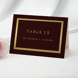 Gold burgundy guest name wedding place card  kaart