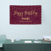 Gold & Burgundy Happy Birthday Party-banner Spandoek (Beurs)