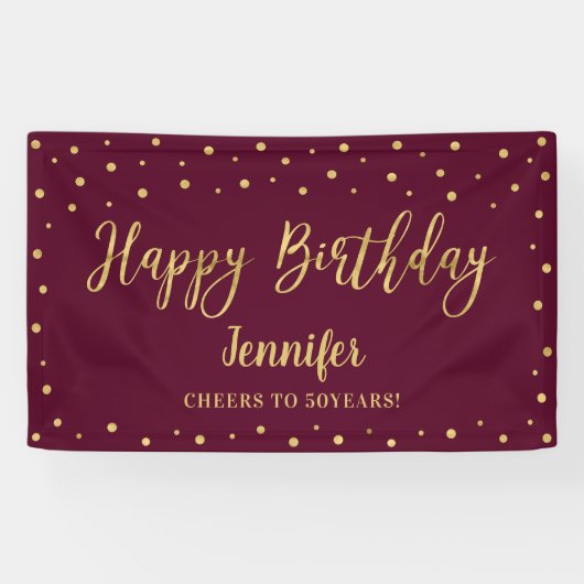 Gold & Burgundy Happy Birthday Party-banner Spandoek (Horizontaal)