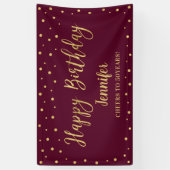 Gold & Burgundy Happy Birthday Party-banner Spandoek (Verticaal)