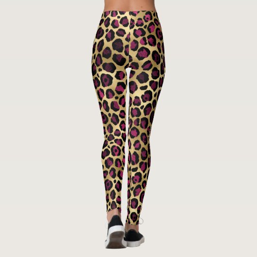 Gold Burgundy Leopard Leggings (Achterkant)