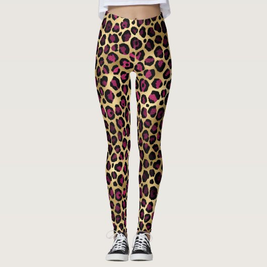 Gold Burgundy Leopard Leggings (Voorkant)