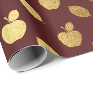 Gold Burgundy Maroon Metallic Apple fruits Folie Cadeaupapier