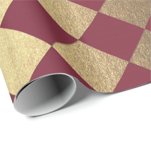 Gold Burgundy Maroon Metallic Square Chessboard Cadeaupapier (Rol Hoek)