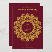  Gold Burgundy Mehendi Henna Indian Kaart (Voorkant / Achterkant)