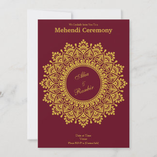 Gold Burgundy Mehendi Henna Indian Kaart