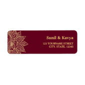 Gold Burgundy Mehendi Henna Indian Wedding Etiket (Voorkant)