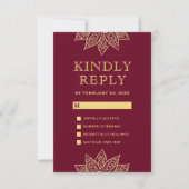 Gold Burgundy Mehendi Henna Indian Wedding RSVP Kaartje (Voorkant)