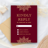 Gold Burgundy Mehendi Henna Indian Wedding RSVP Kaartje