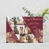 Gold Burgundy Merry Kerstmis Foto Collage Feestdagenkaart (Staand voorkant)