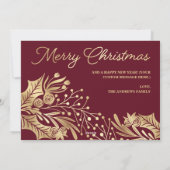 Gold Burgundy Merry Kerstmis Foto Collage Feestdagenkaart (Achterkant)