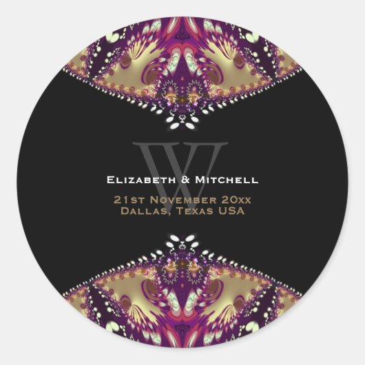 Gold Burgundy Modern Batik Monogram Ronde Sticker (Voorkant)