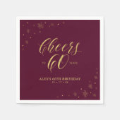 Gold & Burgundy Modern Cheers 60th Birthday Party Servet (Voorkant)