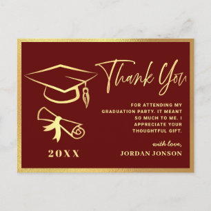Gold Burgundy Modern Graduation Party Dank u Briefkaart