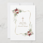 Gold Burgundy Peach Flowers 1st Birthday Baptism  Kaart (Achterkant)