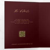 Gold burgundy photo wedding RSVP details QR code  Drieluik Uitnodiging (Binnenzijde eerst)