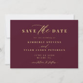 Gold burgundy QR code simple elegant wedding  Save The Date (Voorkant)