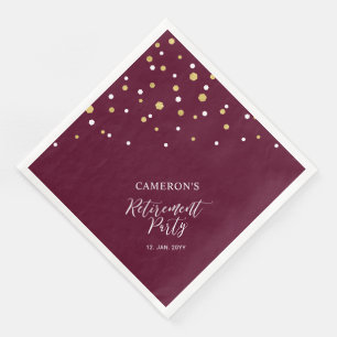 Gold & Burgundy Red Chic Confetti Retirement Party Servet