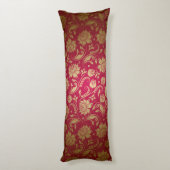 Gold & Burgundy Red Floral Damascus Pattern Lichaamskussen (Achterkant (Verticaal))