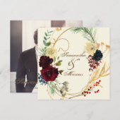 Gold Burgundy Red Waterverf Floral Wreath Wedding Bedankkaart (Voorkant / Achterkant)