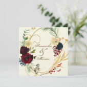 Gold Burgundy Red Waterverf Floral Wreath Wedding Bedankkaart (Staand voorkant)