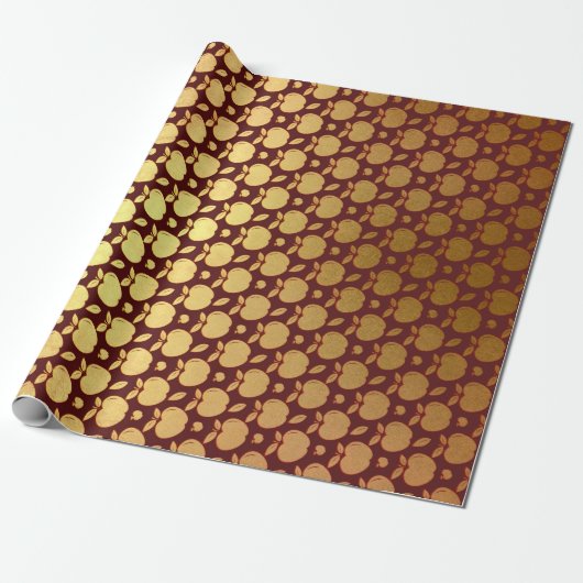 Gold Burgundy Red Wine Metallic Apple Bordeaux Cadeaupapier (Uitgerold)