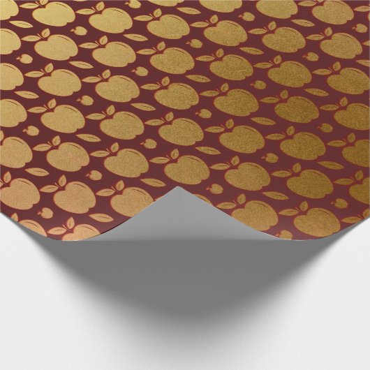 Gold Burgundy Red Wine Metallic Apple Bordeaux Cadeaupapier (Hoek)
