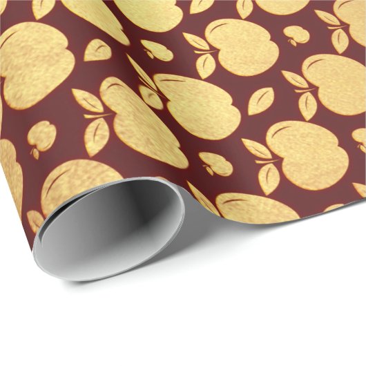 Gold Burgundy Red Wine Metallic Apple Bordeaux Cadeaupapier (Rol Hoek)