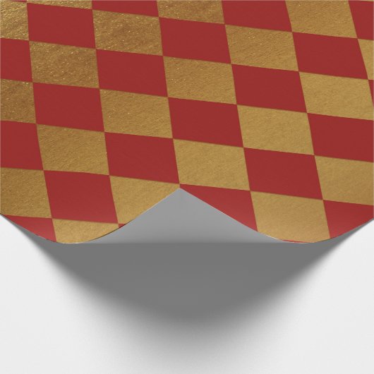Gold Burgundy Red Wine Metallic Square Chessboard Cadeaupapier (Hoek)