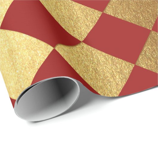Gold Burgundy Red Wine Metallic Square Chessboard Cadeaupapier (Rol Hoek)