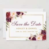 Gold Burgundy redt de datum van Floral Save The Date (Voorkant)