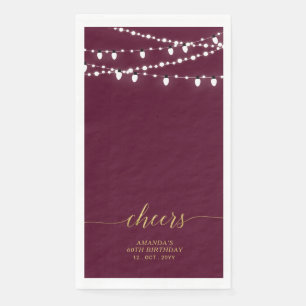 Gold Burgundy String Lights Lettering Cheers Servet