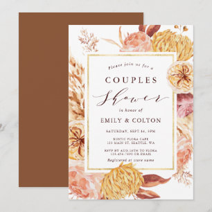 Gold Burgundy Terracotta Floral Couples Shower Kaart