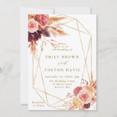 Gold Burgundy Terracotta Flower Geometric Wedding Kaart (Voorkant)