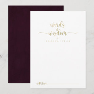 Gold Burgundy Wedding Words of Wisdom Advieskaart
