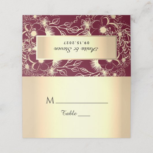 Gold Burgundy Weduwgoedkaart Plaatskaartje (Buitenkant ongevouwen)