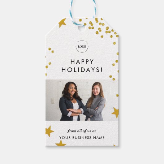 Gold Business Christmas Logo & Team Fotobedrijf Cadeaulabel (Voorkant)