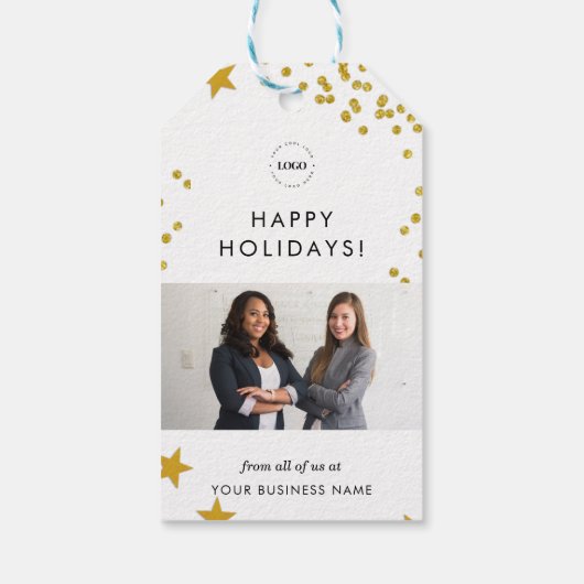 Gold Business Christmas Logo & Team Fotobedrijf Cadeaulabel (Achterkant)
