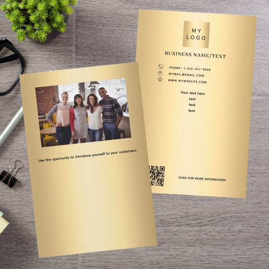 Gold business logo foto qr code flyer