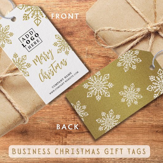 Gold Business Logo Vrolijk Kerstfeest Witte Sneeuw Cadeaulabel