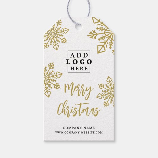 Gold Business Logo Vrolijk Kerstfeest Witte Sneeuw Cadeaulabel (Voorkant)