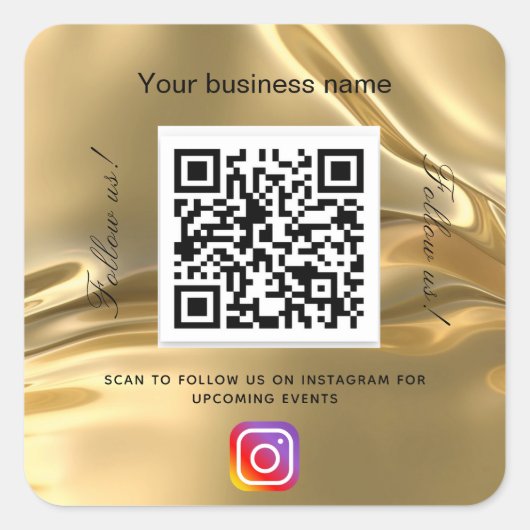 Gold business name qr code instagram vierkante sticker (Voorkant)