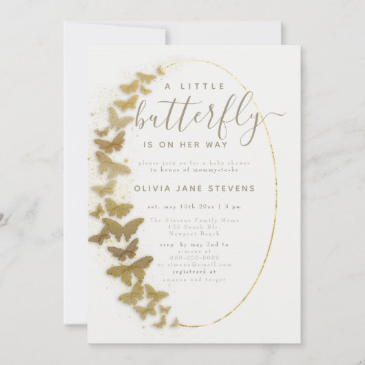 Gold Butterflies Elegant Boho Lijst Baby shower Kaart (Voorkant)
