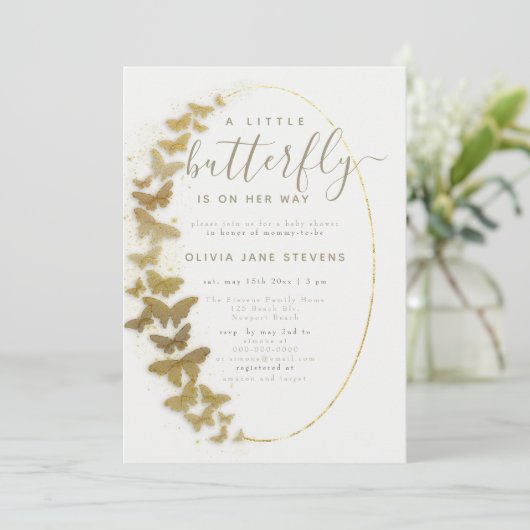 Gold Butterflies Elegant Boho Lijst Baby shower Kaart (Staand voorkant)