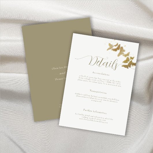 Gold Butterflies Elegant Wedding Enclosure Kaart
