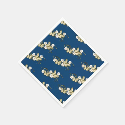 Gold Butterflies Floral Pattern Napkins Servet (Hoek)