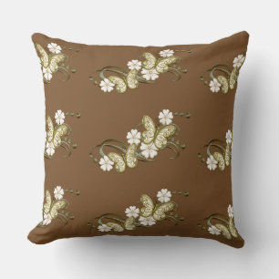 Gold Butterflies Floral Pattern Pillow Kussen