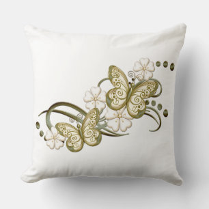 Gold Butterflies Floral Pattern Sierkussen