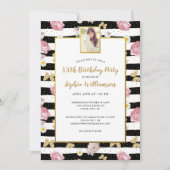 Gold Butterflies Floral Print Birthday Foto Kaart (Voorkant)